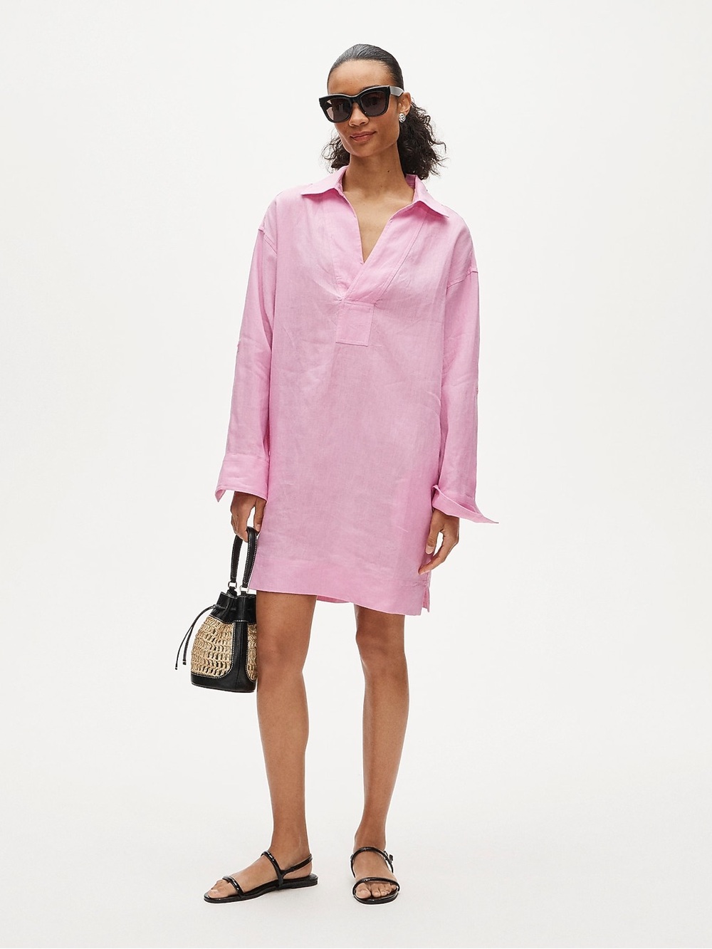 J. Crew V-neck popover dress in linen in Lotus Bloom Pink Size XXS NWT